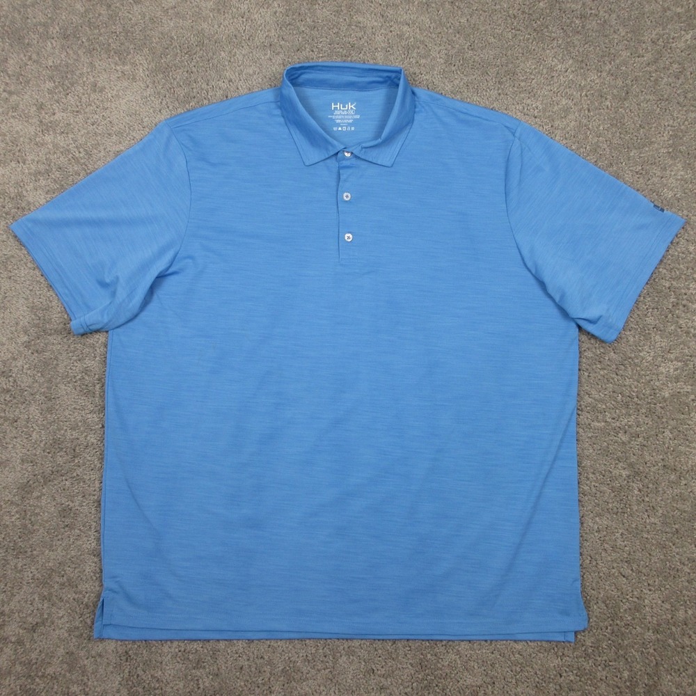 Huk Polo Shirt Mens XL Blue Performance Fishing Moisture Wicking Breathable Golf